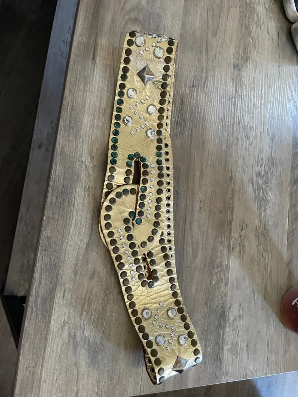 Western Rhinestone studded Gold metallic Grommet Cowgirl Rodeo Belt Snap close